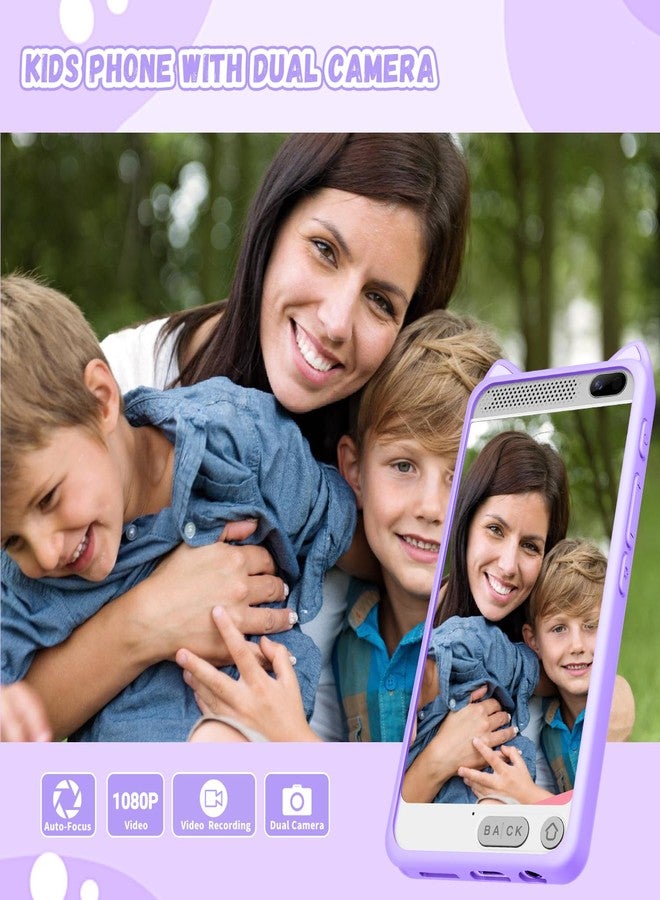 E teacher Toys Kids Smartphone, 3.97" Screen Dual Camera Kids Toys Phone with Music Player, 2000mA Toddler Toy Learning Phone with Games, Front Camera, Pretend Play Smartphone（Purple） - Image 3